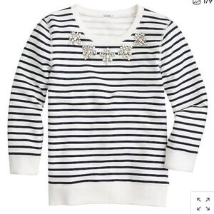 J Crew Jewel Embellished Striped Navy and White Top